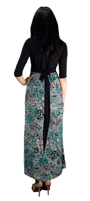 Womens Casual Summer Black Paisley Elastic Waist Maxi Long Dress