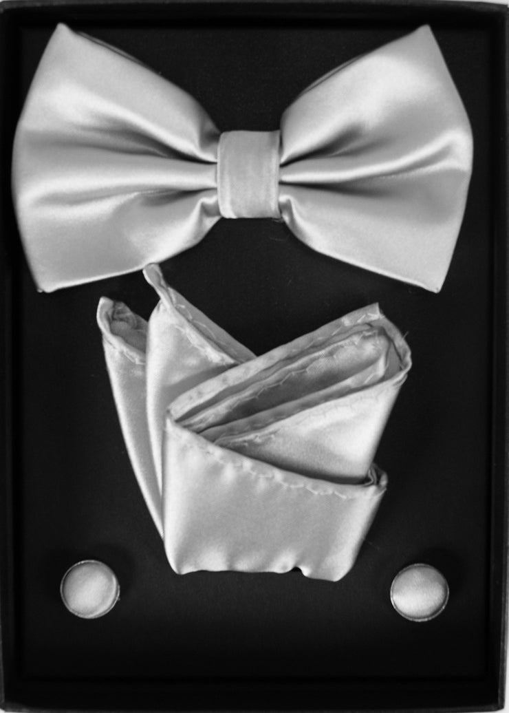 Mens Pre-tied Adjustable Tuxedo Bow Tie Cufflinks Pocket Square Set