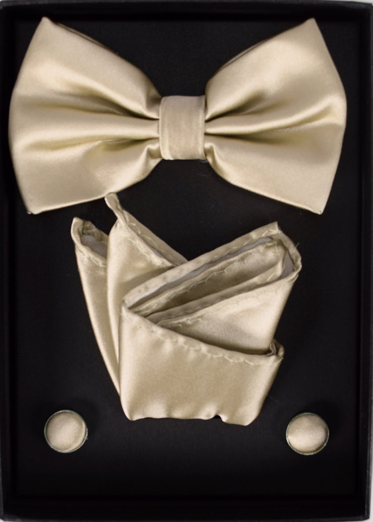 Mens Pre-tied Adjustable Tuxedo Bow Tie Cufflinks Pocket Square Set