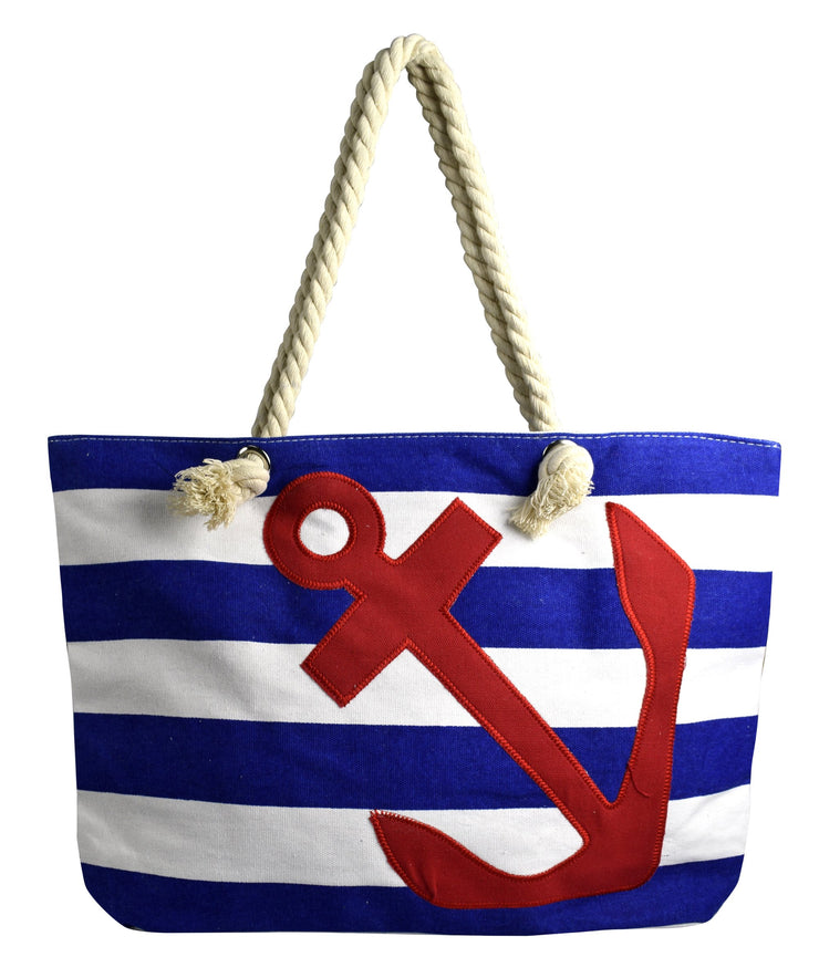 veritasfinancialgrp LARGE Nautical Anchor Print Bold Stripe Summer Purse Beach Bag Totes