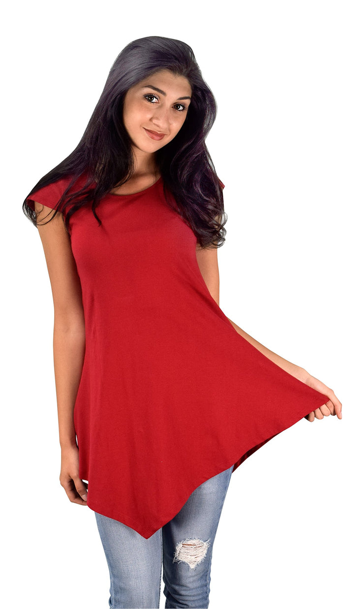 Women Pure Cotton Summer Tank Top Tunic Handkerchief Hem Shirt