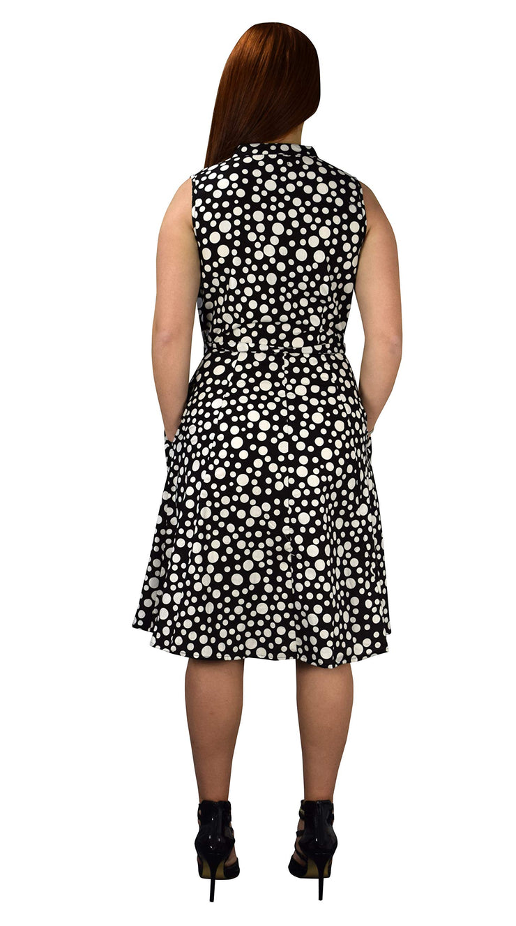 veritasfinancialgrp Black Polka Dot Vintage Retro Button Up Party Dress with Belt