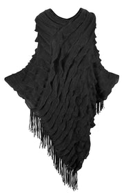 Women's Light Trendy Ruffle Batwing with Fringe Shawl Wrap Poncho