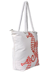 Premium Cotton Canvas Beach Handbags Nautical Seahorse Design Bag