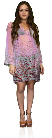 crittendenwayapartments Sheer Multi Print Drape Bathing Suit Cover Up Tunic Top Swim Dress