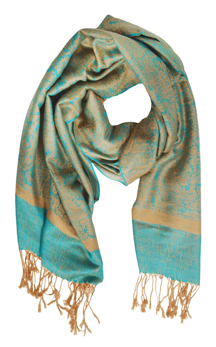 Turquoise& Gold Jacquard Pash-#52