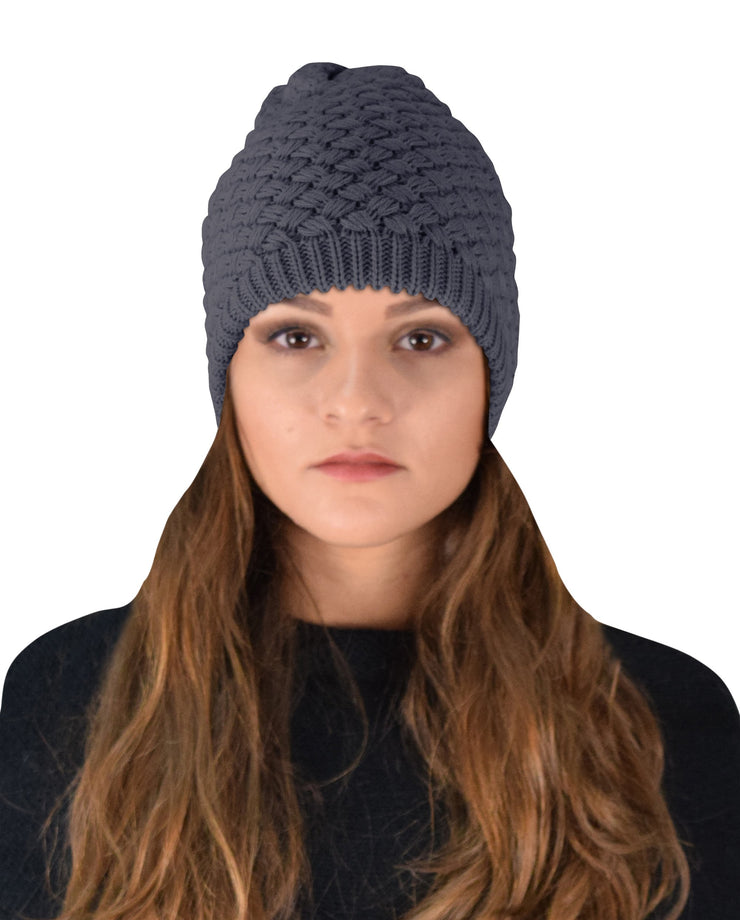 Thick Crochet Knit Double Layer Beanie Slouchy Hat