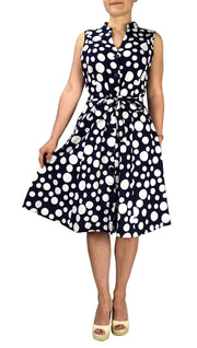 crittendenwayapartments Black Polka Dot Vintage Retro Button Up Party Dress with Belt