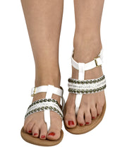 Pearl Studded Ankle Wrap Strappy Buckle Gladiator Sandals