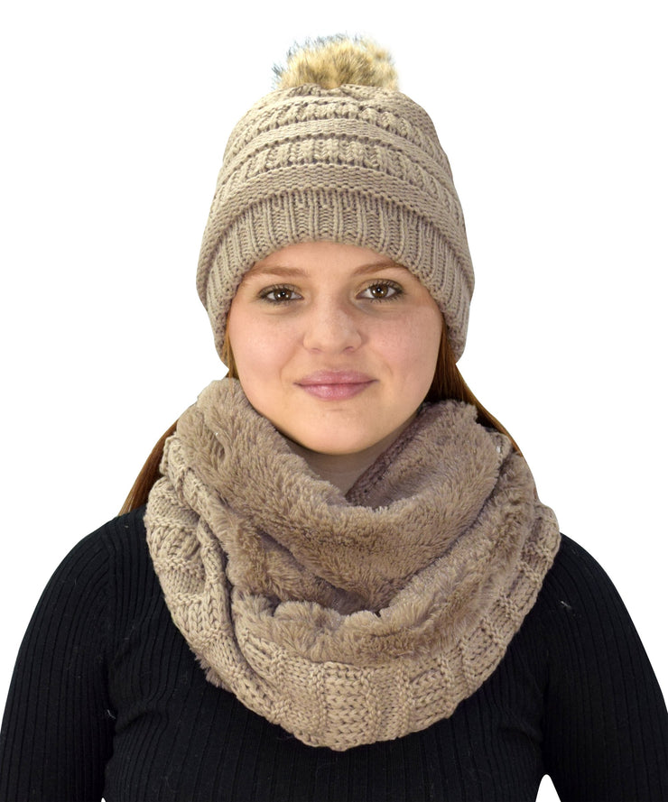 crittendenwayapartments Thick Crochet Weave Beanie Hat Plush Infinity Loop Scarf 2 Pack