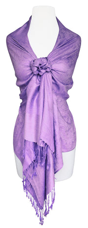 Double Layer Hues of Purple Jacquard Paisley Pashmina Feel Shawl