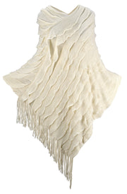 Women's Light Trendy Ruffle Batwing with Fringe Shawl Wrap Poncho