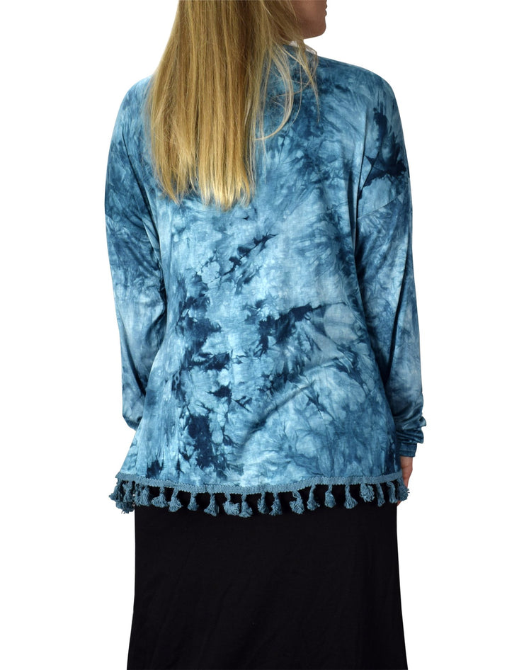 Tie Dyed Cascading Drape Asymmetric Hem Open Front Cardigan Top