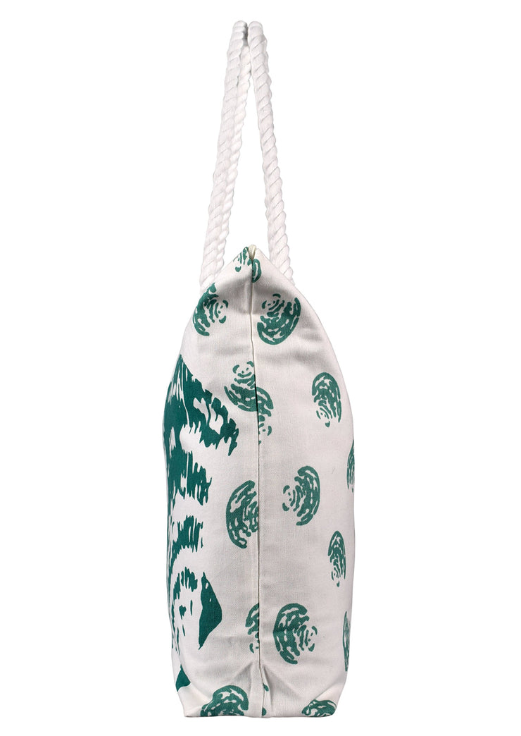 100% Cotton Seashells Print Canvas Classy Beach Tote Handbags