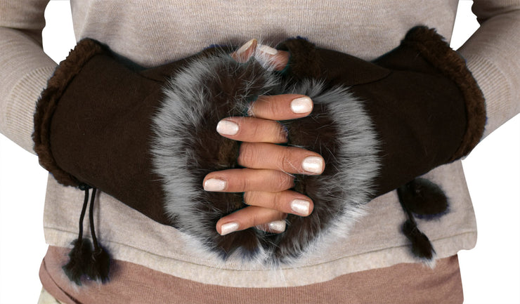 crittendenwayapartments Womens Fashionable Fingerless Fur Trimmed Size Adjusting Winter Gloves