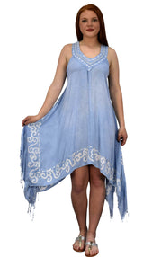 Womens Denim Asymmetric Hem Caftan Tank Dress Tunic Cover Up