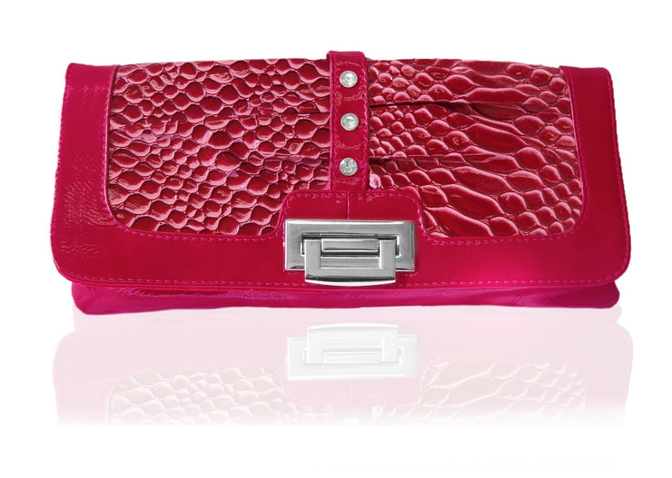 veritasfinancialgrp SCARLETTE Alligator Print Clutch with Rhinestones and Chain Strap