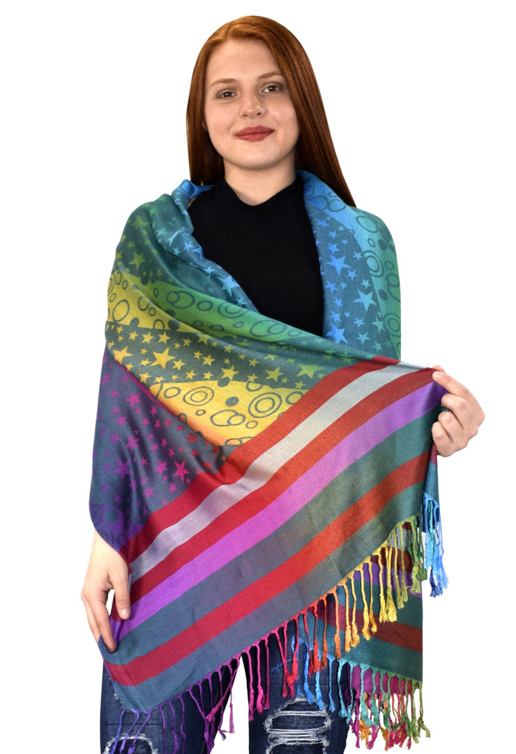 veritasfinancialgrp Rainbow Silky Tropical Colorful Exotic Pashmina Wrap Shawl Scarf