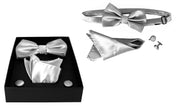 Mens Pre-tied Adjustable Tuxedo Bow Tie Cufflinks Pocket Square Set