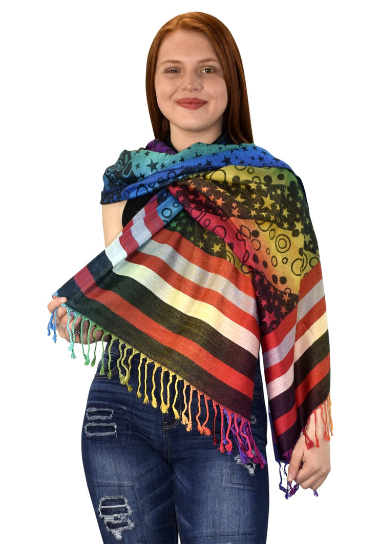 veritasfinancialgrp Rainbow Silky Tropical Colorful Exotic Pashmina Wrap Shawl Scarf