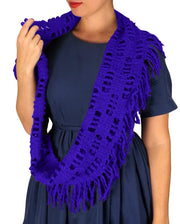 Winter Knitted Rectangular Pattern Long Fringe Warm Infinity Loop Scarf