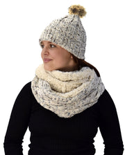 veritasfinancialgrp Thick Cable Knit Faux Fur Plush Double Layer Hat Infinity Scarf Set