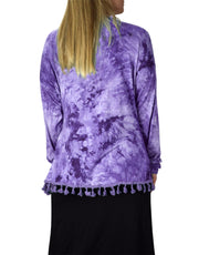 Tie Dyed Cascading Drape Asymmetric Hem Open Front Cardigan Top