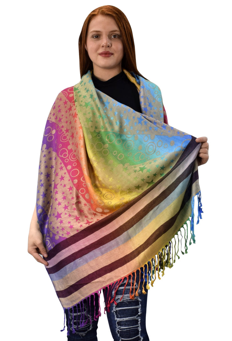 veritasfinancialgrp Rainbow Silky Tropical Colorful Exotic Pashmina Wrap Shawl Scarf