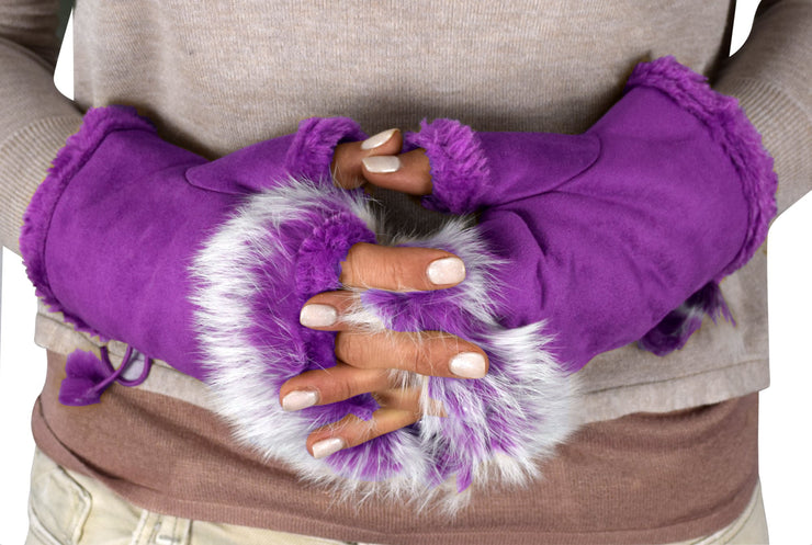 veritasfinancialgrp Womens Fashionable Fingerless Fur Trimmed Size Adjusting Winter Gloves