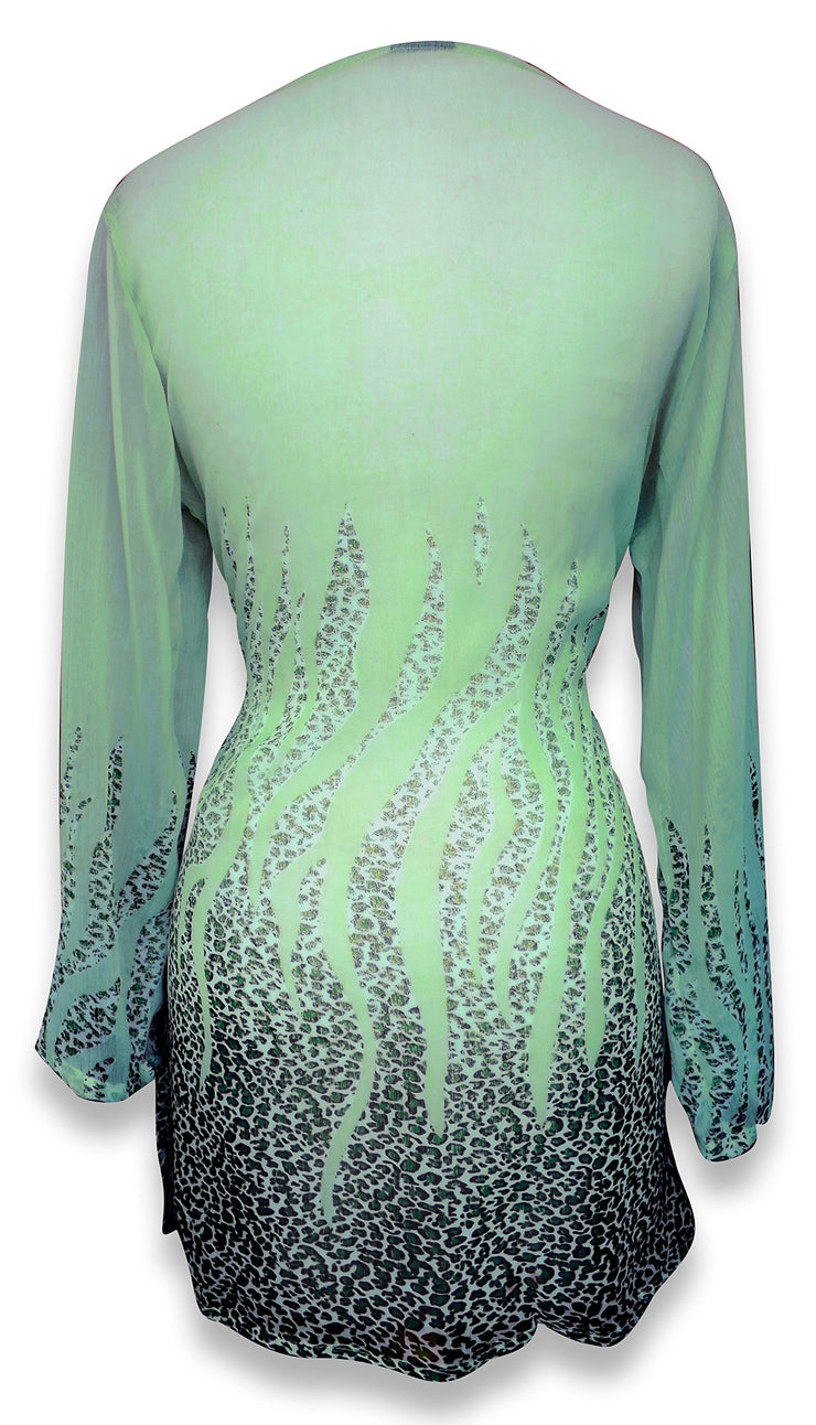 veritasfinancialgrp Sheer Multi Print Drape Bathing Suit Cover Up Tunic Top Swim Dress