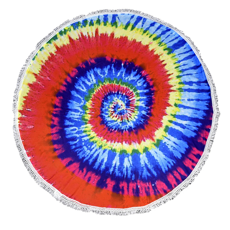 Roundie Beach Towel Yoga Mats Terry Cotton with Fringe Tassels Colors