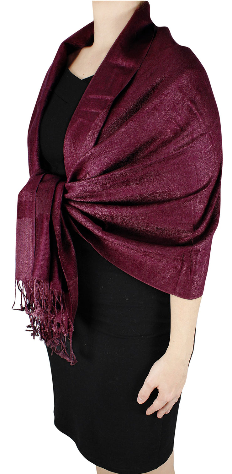 Double Layer Hues of Purple Jacquard Paisley Pashmina Feel Shawl