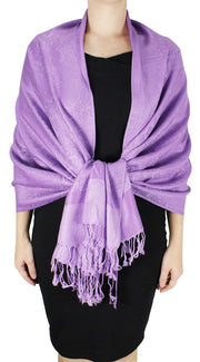 Double Layer Hues of Purple Jacquard Paisley Pashmina Feel Shawl