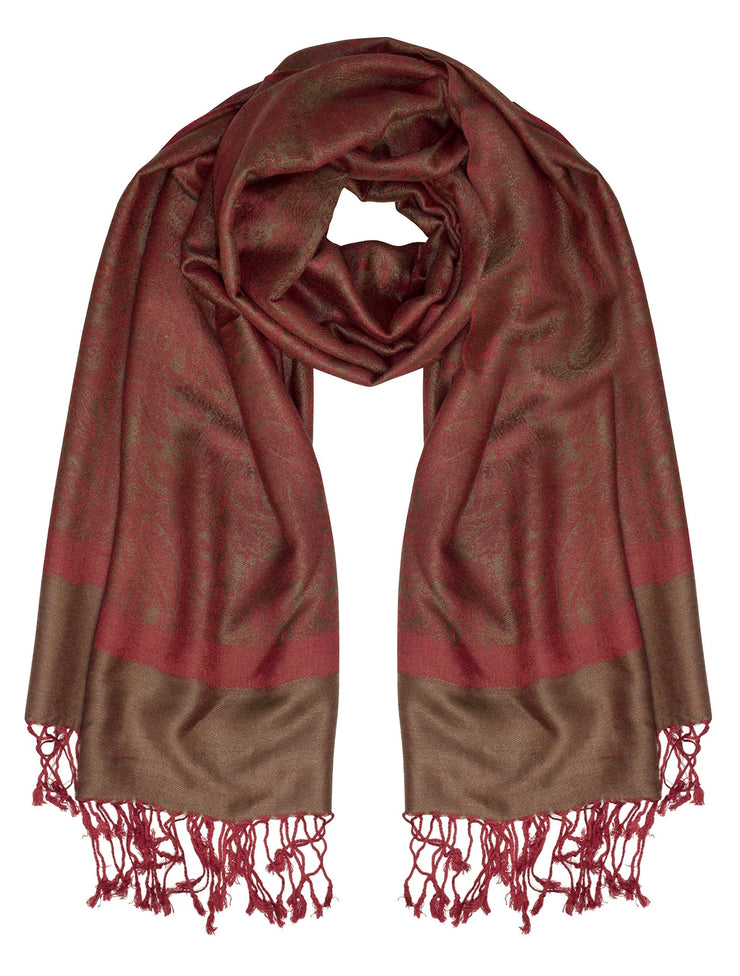 Red/Chocolate Brown veritasfinancialgrp Elegant Vintage Jacquard Paisley Feel Shawl Wrap Scarf