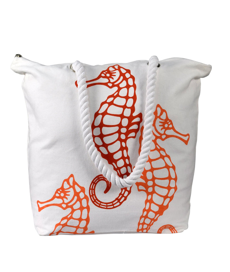 Premium Cotton Canvas Beach Handbags Nautical Seahorse Design Bag