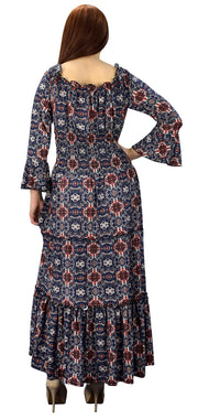 crittendenwayapartments Gypsy Boho 3/4 Sleeves Smocked Waist Tiered Renaissance Maxi Dress