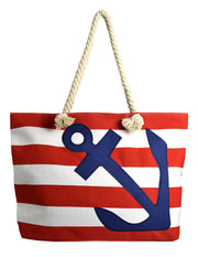 veritasfinancialgrp LARGE Nautical Anchor Print Bold Stripe Summer Purse Beach Bag Totes