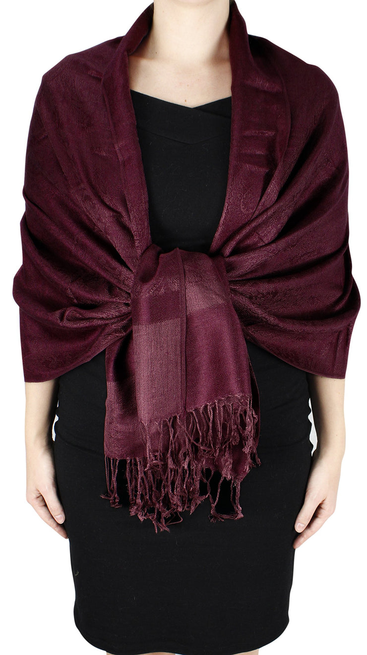 Double Layer Hues of Purple Jacquard Paisley Pashmina Feel Shawl