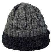 Double Layer Fleece Lined Unisex Cable Knit Winter Beanie Hat Cap