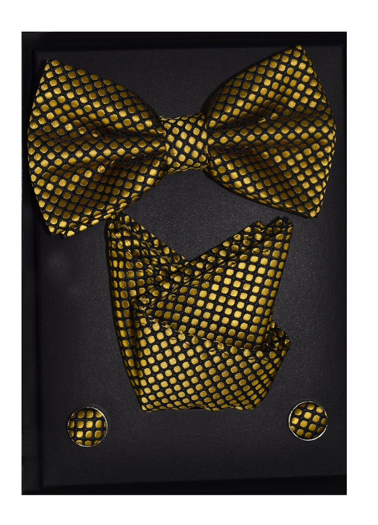 Mens Pre-tied Adjustable Tuxedo Bow Tie Cufflinks Pocket Square Set