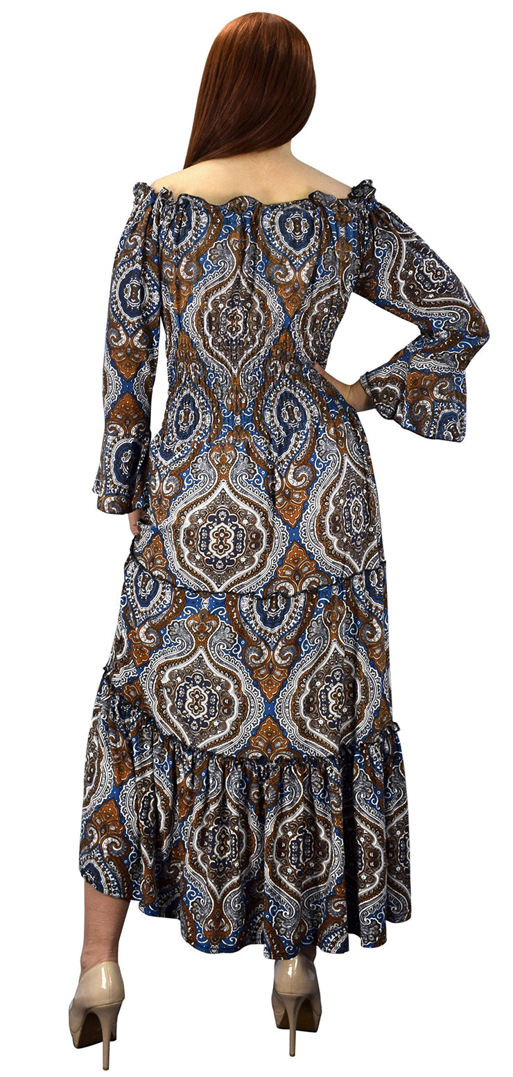 crittendenwayapartments Gypsy Boho 3/4 Sleeves Smocked Waist Tiered Renaissance Maxi Dress