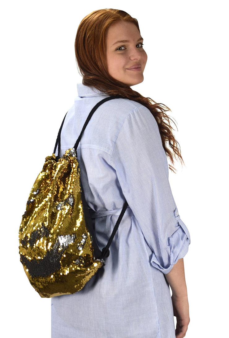 Reversible Sequin Mermaid Drawstring Backpack Fashionable Sports Dance Bag