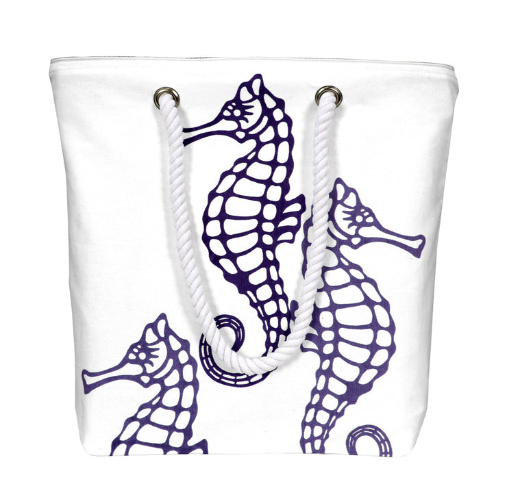 Premium Cotton Canvas Beach Handbags Nautical Seahorse Design Bag