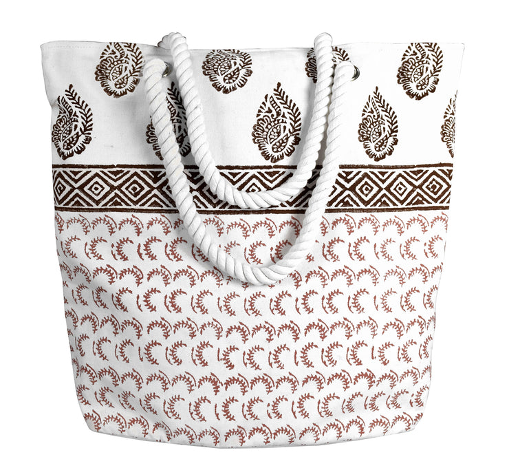 Rope Accent Handle Cotton Canvas Tote Bag Handbags Shoulder Bags