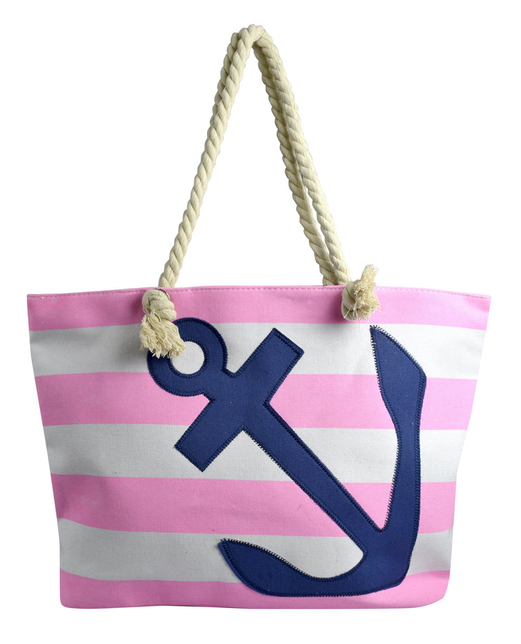 veritasfinancialgrp LARGE Nautical Anchor Print Bold Stripe Summer Purse Beach Bag Totes