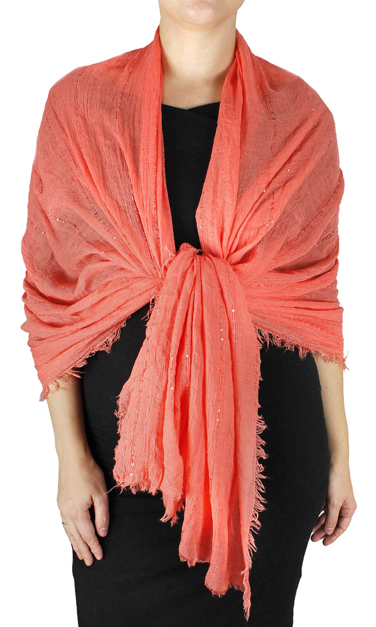 Women's Sparkle Sequin Bohemian Sheer Woven Knit Fringe Scarf