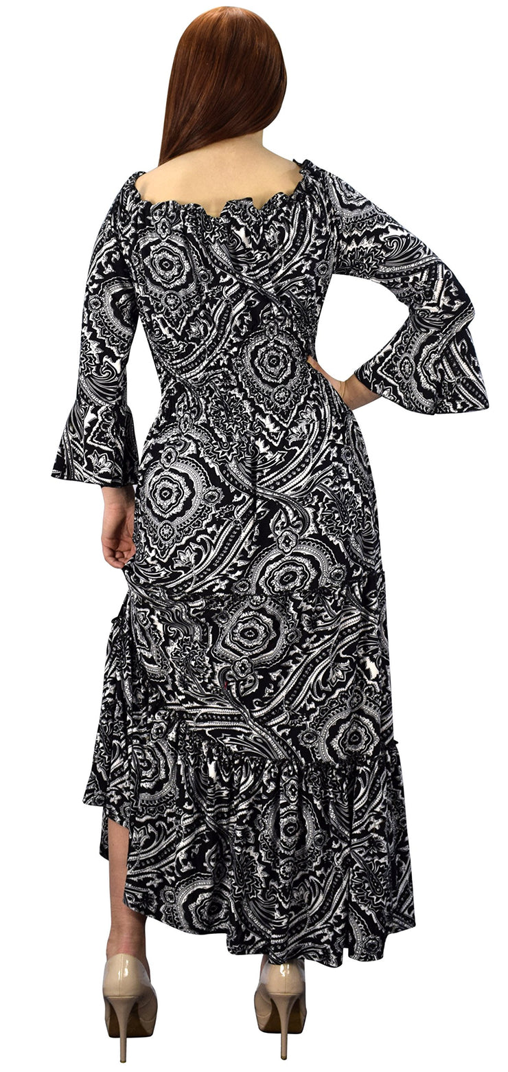 veritasfinancialgrp Gypsy Boho 3/4 Sleeves Smocked Waist Tiered Renaissance Maxi Dress