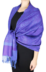 Double Layer Hues of Purple Jacquard Paisley Pashmina Feel Shawl