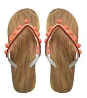 Casual Summer Bright Pom Pom Trim Beach Flip Flop Thong Sandal