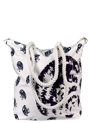 100% Cotton Seashells Print Canvas Classy Beach Tote Handbags